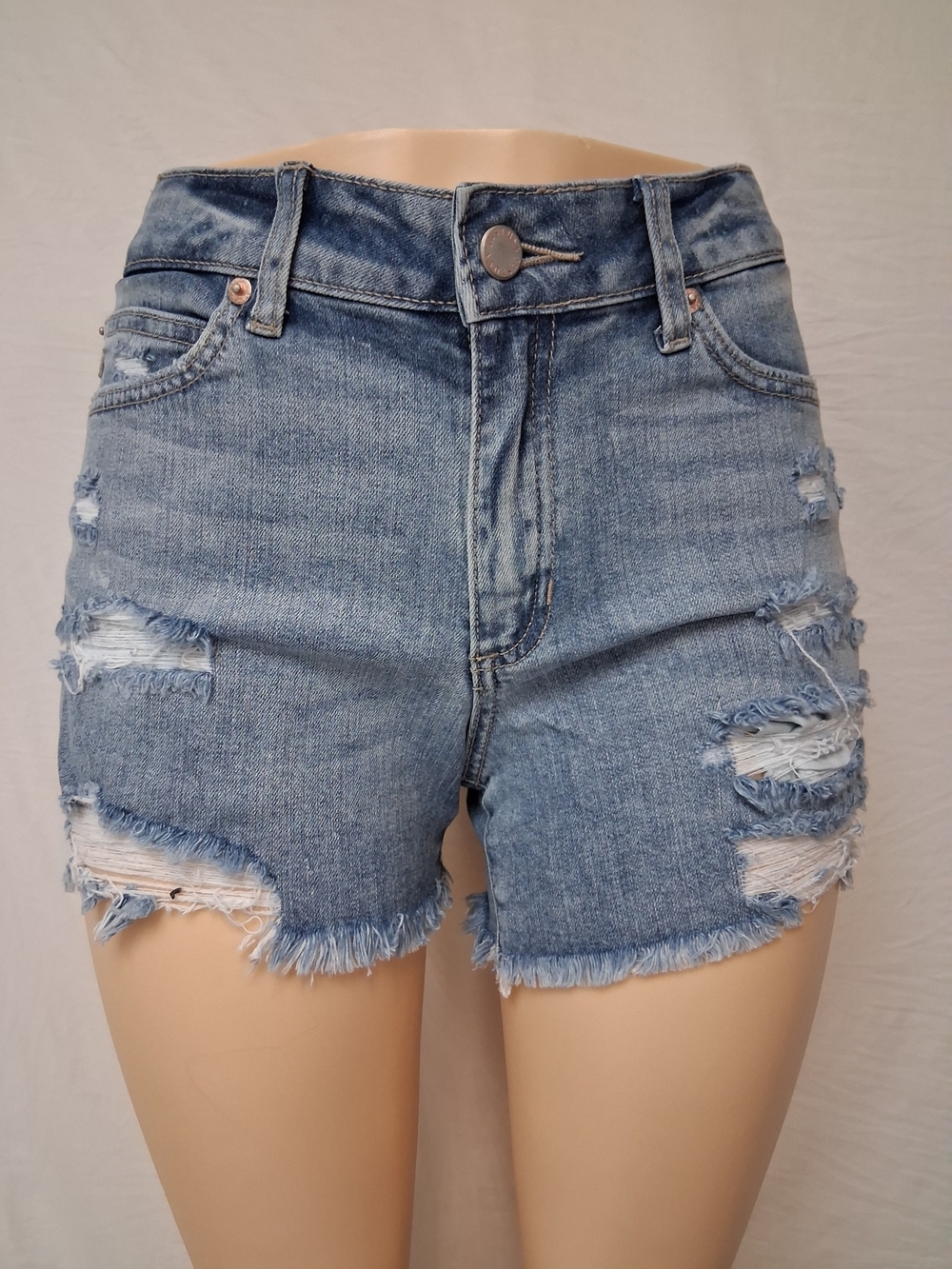 Just USA Light Blue Distressed High-Rise Jean Shorts Size M